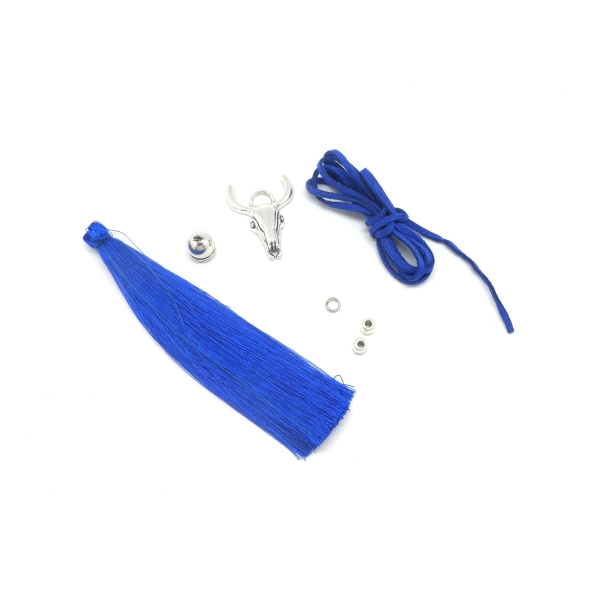 R-kit Sautoir Tête De Buffle Bleu Roi Bleu Électrique Et Métal Argenté - Collier Tête De Taurea - Photo n°2