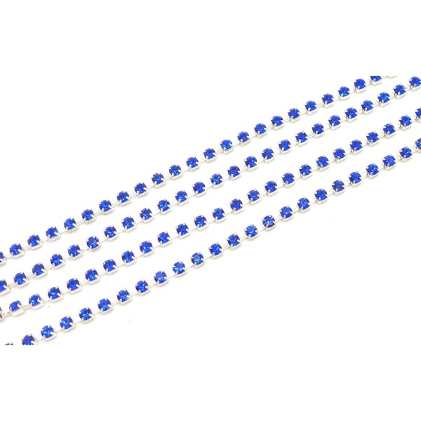 50cm De Chaînette Strass Couleur Bleu Saphir 2,5mm Et Métal Argenté - Photo n°1
