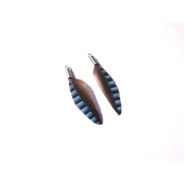 Geai Bleu : Pendentifs plumes 3,7 CM de hauteur x 0,9 CM de largeur max - Photo n°1