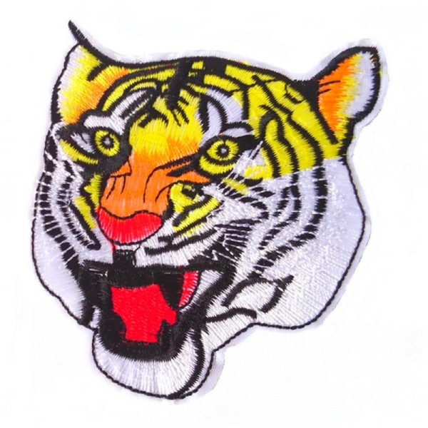 Ecusson tigre, jungle, zoo, patch brodé thermocollant 11 cm, customisation - Photo n°1