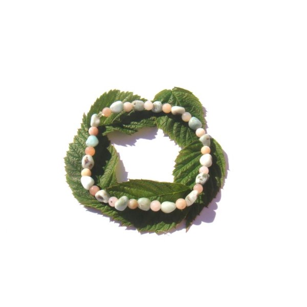 Bracelet fin Larimar, Opale rose sur fil élastique 17/19 CM x 5 MM de diamètre - Photo n°1