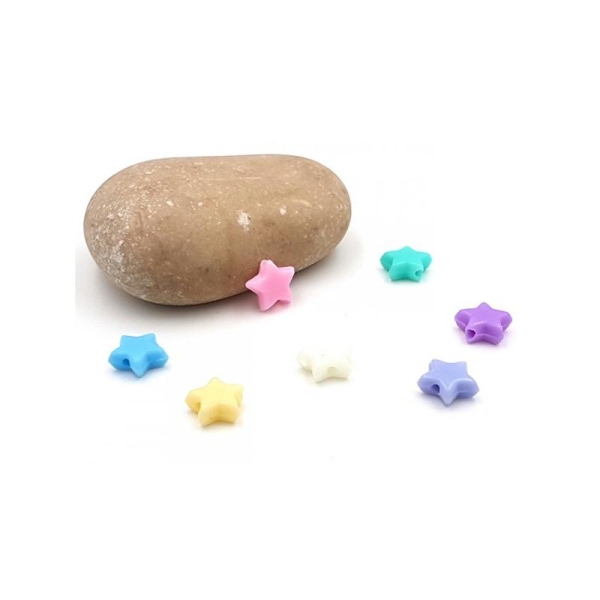 100 Perles Intercalaires étoiles Multicolores Tons Pastels 10mm - Photo n°1