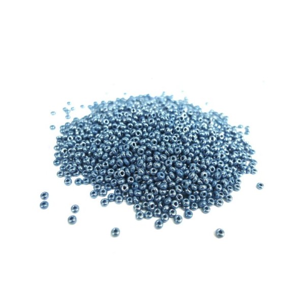 Perles de rocailles en verre 9° (ø 02,5 mm) Bleu Opaque lustré - Boîte de 50 grs - Photo n°1
