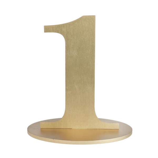 Marque table chiffre 1 sur pied en bois métallisé or - Photo n°1