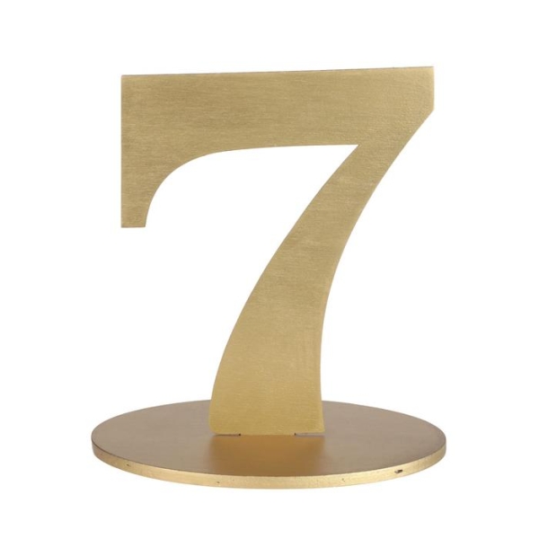 Marque table chiffre 7 sur pied en bois métallisé or - Photo n°1