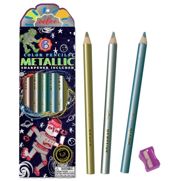 6 crayons de couleur JUMBOS métalliques- robots - Photo n°1