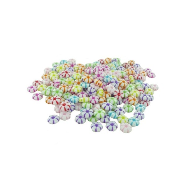 Perles rondelles fleurs aplaties en plastique (ø 10 mm - 04 mm) Multi Opaque - Bocal d'env. 630 pcs - Photo n°1