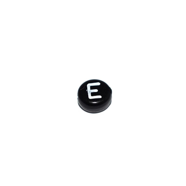 Perle ronde alphabet lettre E acrylique noir 7 mm - Photo n°1