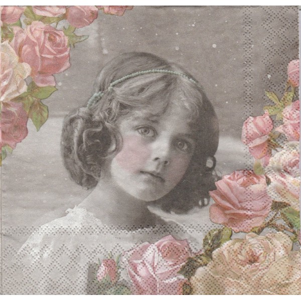 4 Serviettes en papier Fille et Roses Vintage Format Lunch Decoupage Decopatch 13309250 Ambiente - Photo n°1