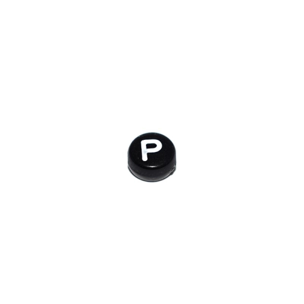 Perle ronde alphabet lettre P acrylique noir 7 mm - Photo n°1