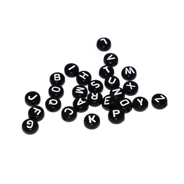 Perle ronde alphabet lettre mix acrylique noir 7 mm x150 - Photo n°1