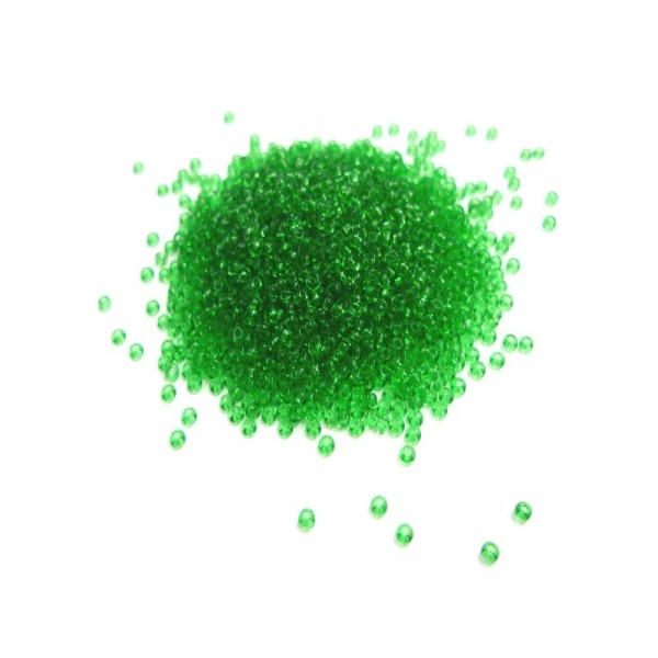 Perles de rocailles en verre 9° (ø 02,5 mm) Vert clair Transparent - Boîte de 15 grs - Photo n°1