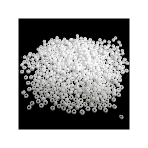 Perles de rocailles en verre 5° (ø 04,5 mm) Blanc Opaque - Boîte de 50 grs - Photo n°1