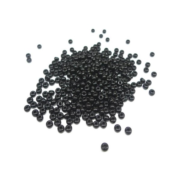 Perles de rocailles en verre 5° (ø 04,5 mm) Noir Opaque - Boîte de 50 grs - Photo n°1