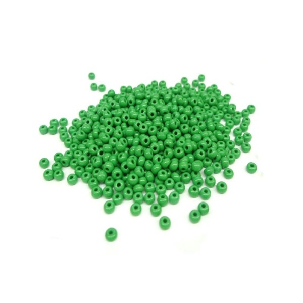Perles de rocailles en verre 5° (ø 04,5 mm) Vert pomme Opaque - Boîte de 50 grs - Photo n°1