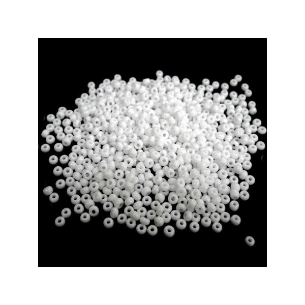 Perles de rocailles en verre 7° (ø 03,5 mm) Blanc Opaque - Boîte de 50 grs - Photo n°1