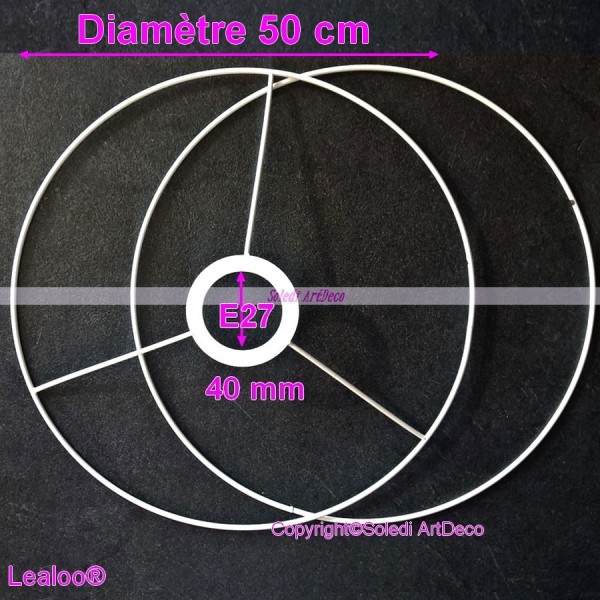 Set d'Ossature Diamètre 50 cm pour abat-jour, Grands Anneaux ronds Epoxy blanc, pour douille diam 40 - Photo n°2