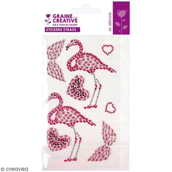 Stickers strass - Flamant rose - 8 cm - Photo n°1