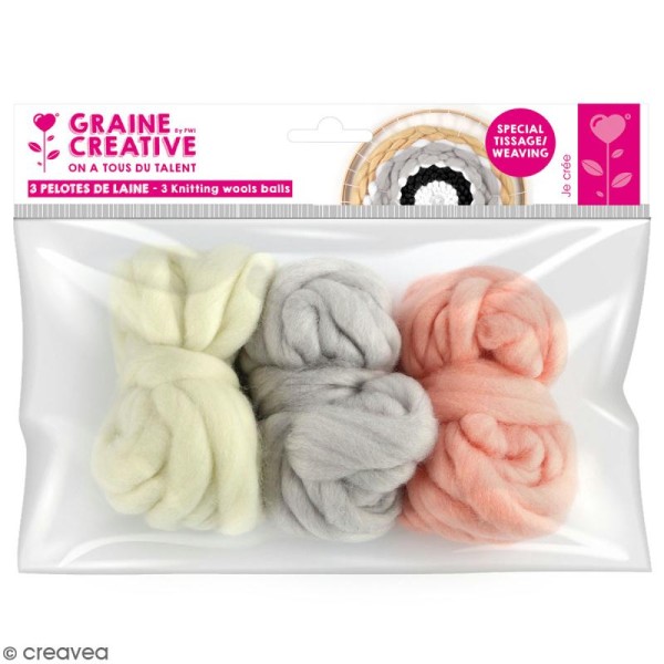 Assortiment pelotes de laine XL - Blanc, gris, rose - 3 pcs - Photo n°1