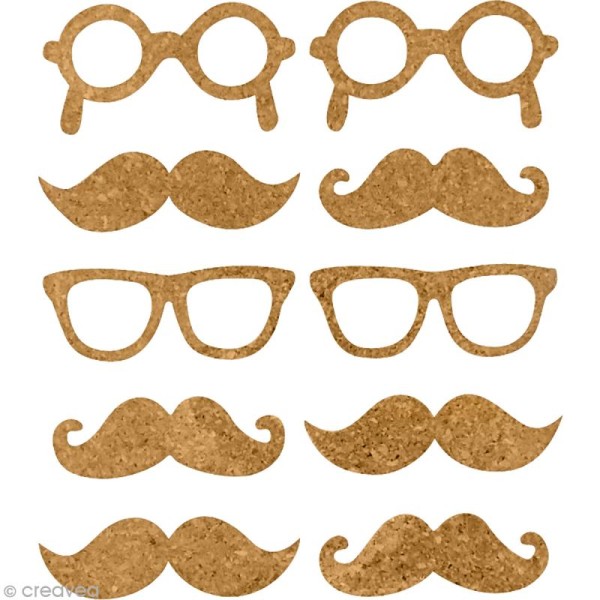 Stickers en liège - Moustaches et lunettes - 10 pcs - Photo n°2