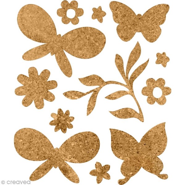 Stickers en liège - Papillons et fleurs - 12 pcs - Photo n°2
