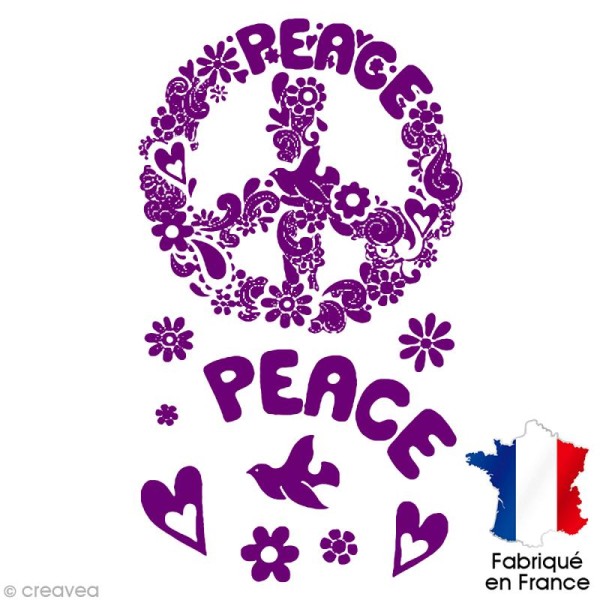 Transfert textile thermocollant - 9 x 14,5 cm - Peace and love - Photo n°1