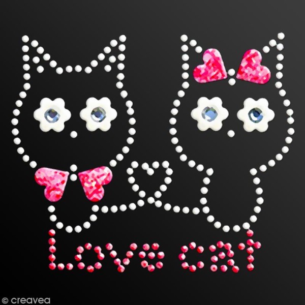 Motif thermocollant strass - 7,6 x 6,4 cm - Love chat - Photo n°2