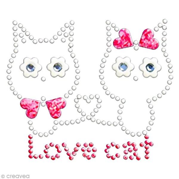Motif thermocollant strass - 7,6 x 6,4 cm - Love chat - Photo n°1