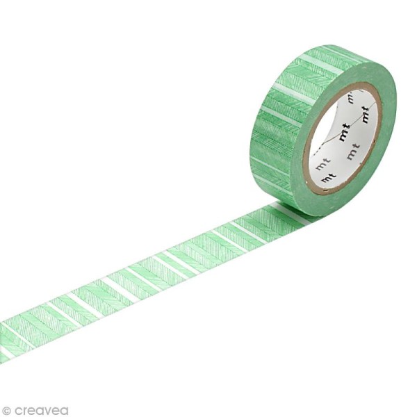 Masking Tape - Lignes obliques Vert - 15 mm x 10 m - Photo n°1