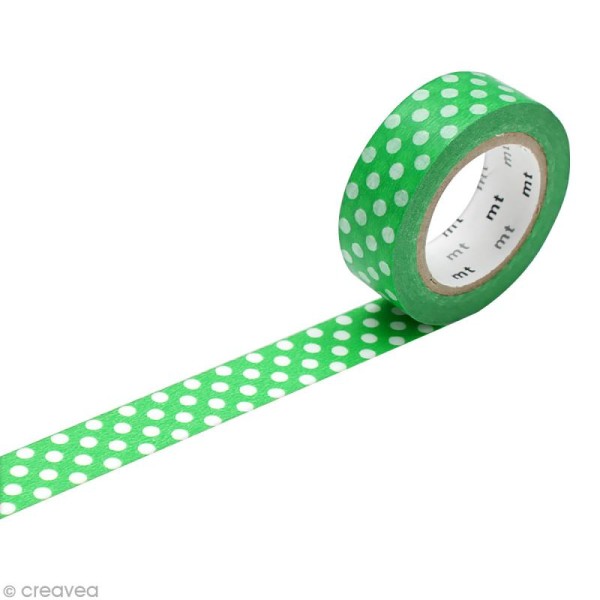 Masking Tape - Pois Blanc fond vert - 15 mm x 10 m - Photo n°1