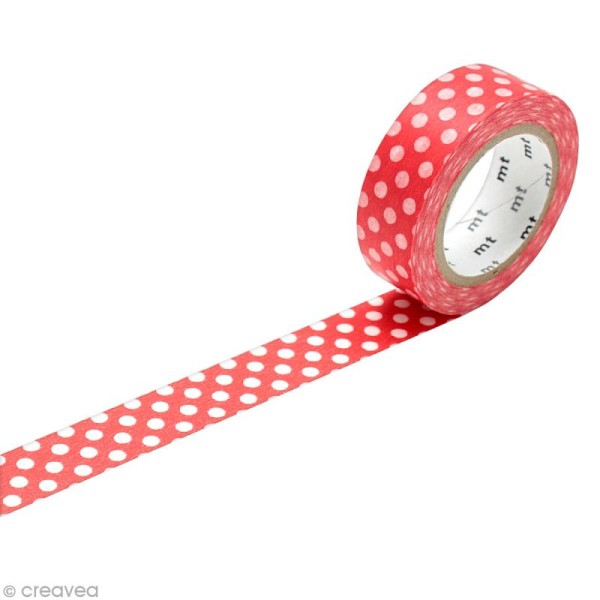 Masking Tape - Pois Blanc fond rouge - 15 mm x 10 m - Photo n°1
