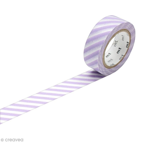 Masking Tape - Rayures Violet lilas - 15 mm x 10 m - Photo n°1