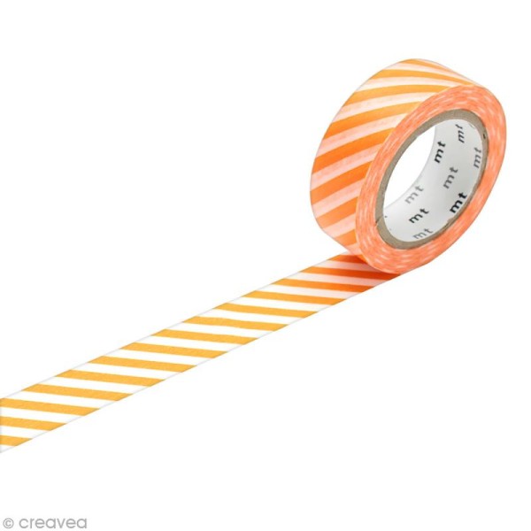 Masking Tape - Rayures Orange - 15 mm x 10 m - Photo n°1