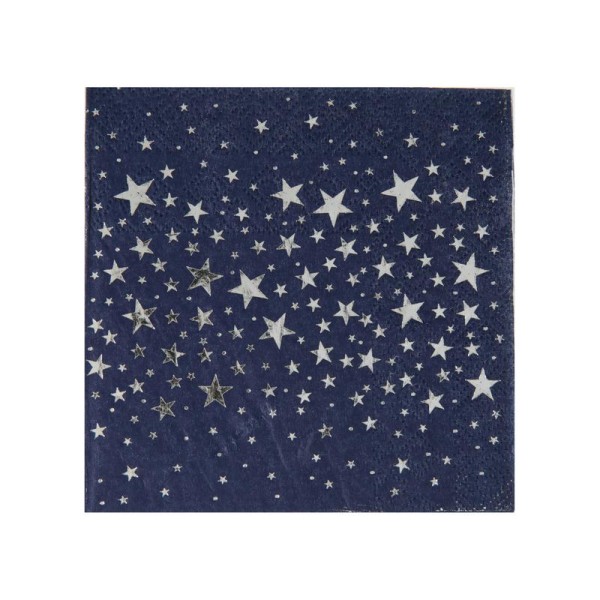 20 Serviettes en papier bleu nuit étoilés argent - Photo n°1
