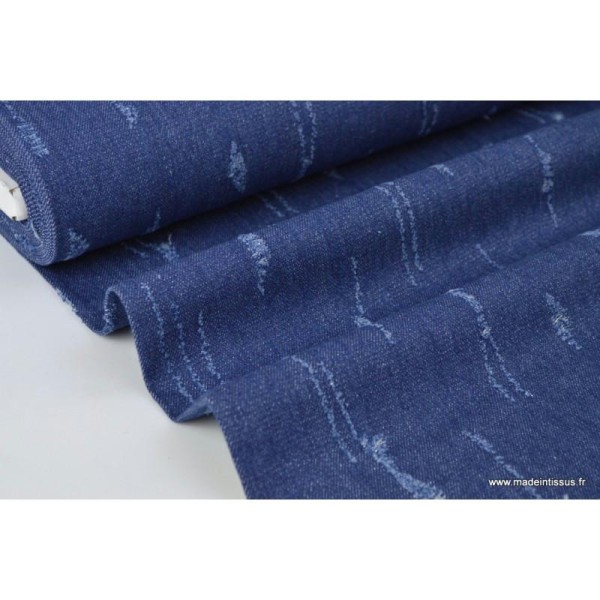 Tissu jean déchiré Bleu brillant - Photo n°1