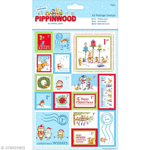 Stickers timbre Noël effet lin - Christmas Pippinwood - 32 pcs - Photo n°1