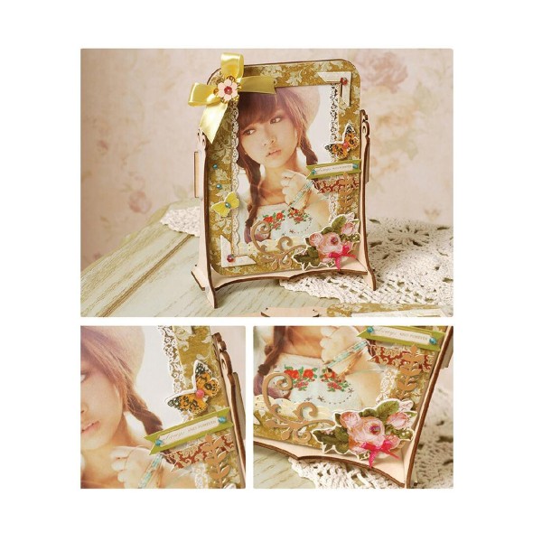 Jaune Violet Or Brillant Album de BRICOLAGE en Bois Ornées de Frame Kit Vintage Set de Luxe 18,5 cm - Photo n°1