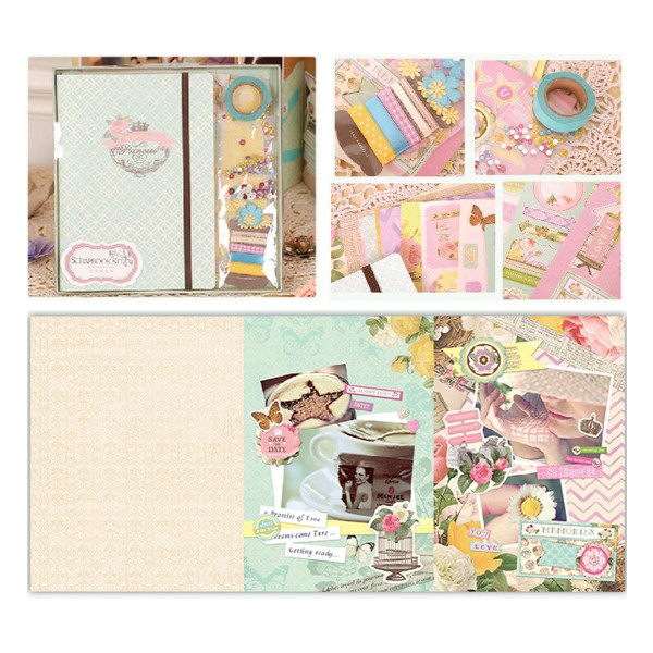 Rose-bleu-Jaune-Or Album de Scrapbooking Kit Happy Day Princesse de 23 cm x 22,5 cm - Photo n°1