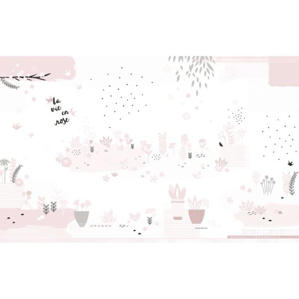 Papier peint décor jardin camaieux de rose - Photo n°1