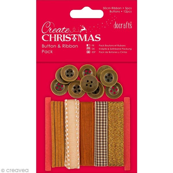 Kit ruban et boutons - Create Christmas - Bronze - Photo n°1