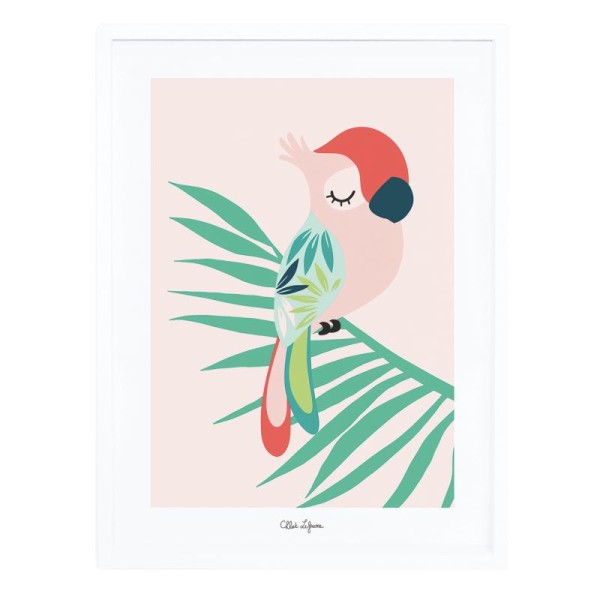 Affiche avec cadre tropica perroquet rose - Photo n°1