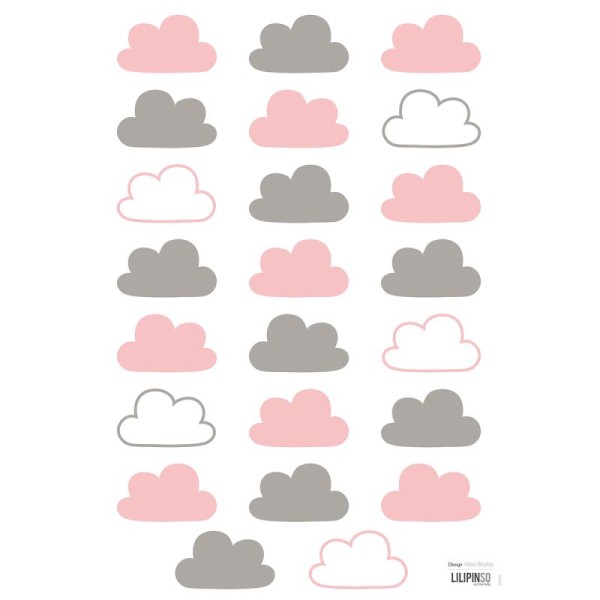 Stickers nuages rose et gris - Photo n°1