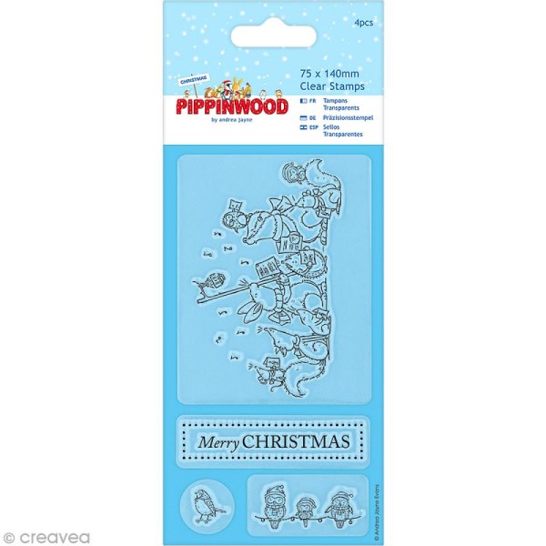 Mini tampon clear animaux - Pippinwood Christmas x 4 - Planche 7,5 x 14 cm - Photo n°1