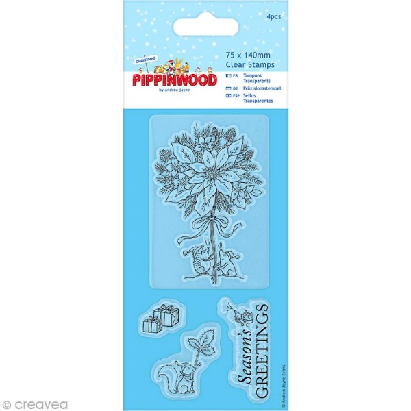 Mini tampon clear écureuils - Pippinwood Christmas x 4 - Planche 7,5 x 14 cm - Photo n°1