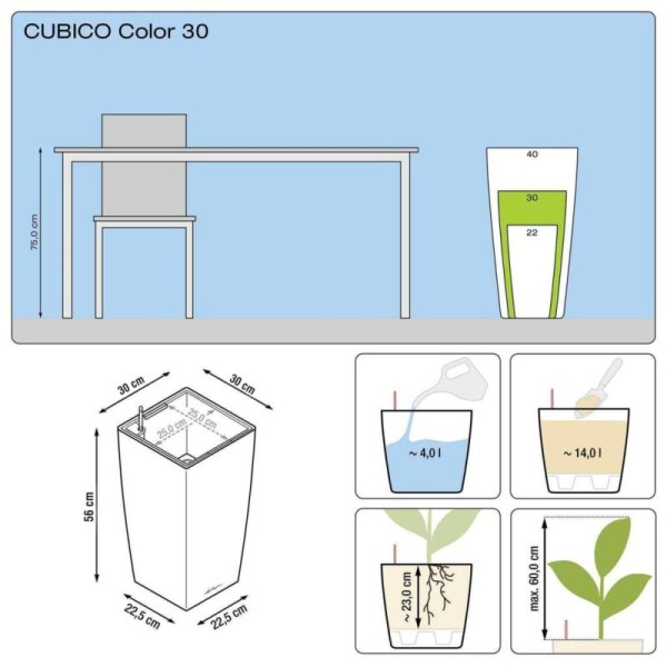 Lechuza Jardinière Cubico Color 30 All-in-one Ardoise 13138 - Photo n°5