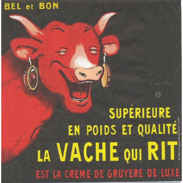 4 Serviettes en papier Publicitaire La Vache qui Rit Format Lunch Decoupage Decopatch 16003 Clouet - Photo n°1