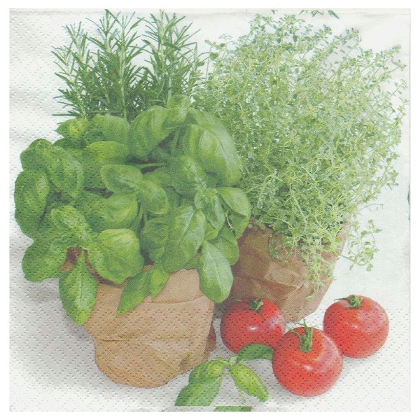 4 Serviettes en papier herbes et tomates Basilic Format Lunch - Photo n°1