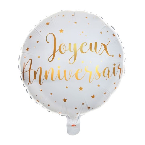 Ballon 35 cm blanc et or Joyeux Anniversaire - Photo n°1