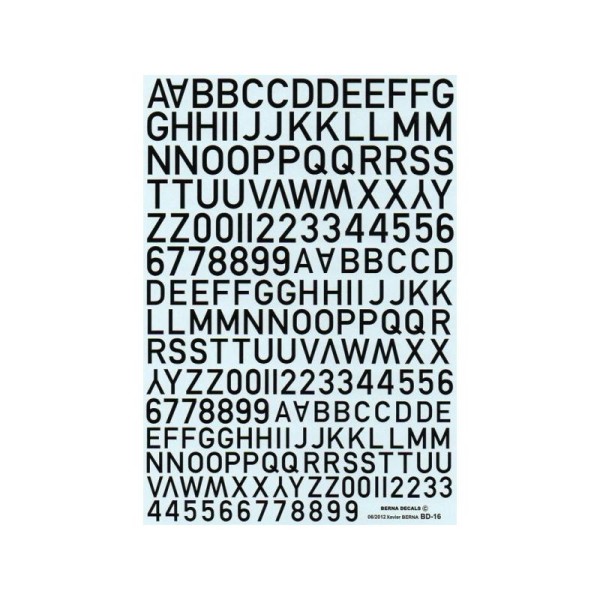 Décalcomanie Chiffres et lettres noirs type code Raf (10, 12 & 14mm) - Photo n°1