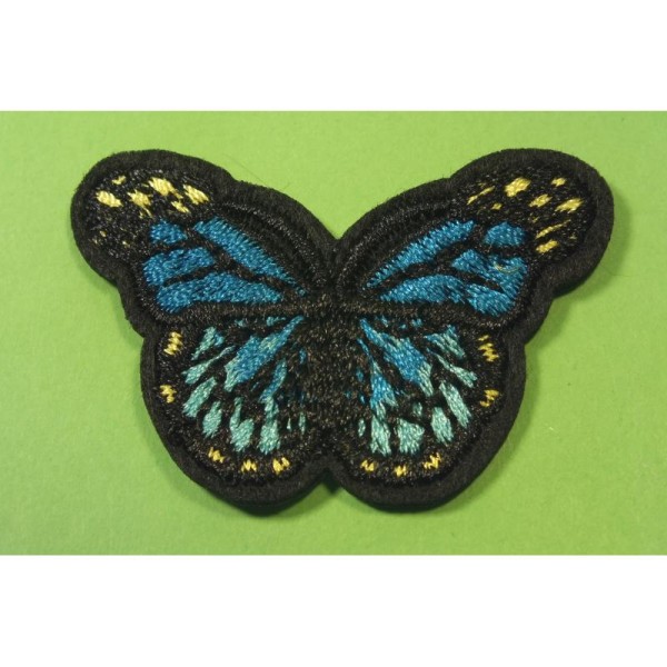 APPLIQUE TISSU THERMOCOLLANT : papillon bleu 43*30mm - Photo n°1